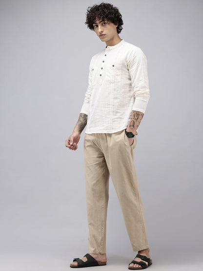 Men's Cotton Blend Solid Trouser Pants – Relaxed Fit | Elastic Waistband with Drawstring | Side & Back Pockets | Casual Everyday Comfort