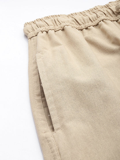 Men's Cotton Blend Solid Trouser Pants – Relaxed Fit | Elastic Waistband with Drawstring | Side & Back Pockets | Casual Everyday Comfort