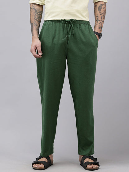 Men's Cotton Blend Solid Trouser Pants – Relaxed Fit | Elastic Waistband with Drawstring | Side & Back Pockets | Casual Everyday Comfort