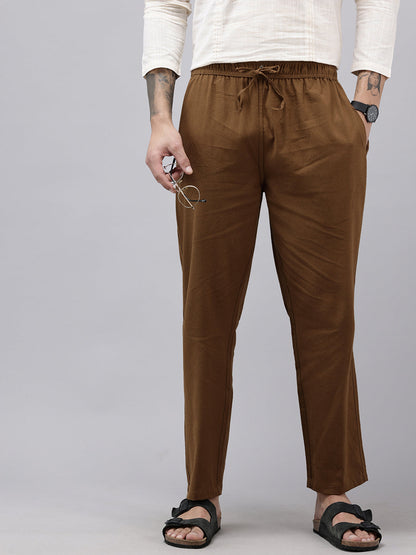 Men's Cotton Blend Solid Trouser Pants – Relaxed Fit | Elastic Waistband with Drawstring | Side & Back Pockets | Casual Everyday Comfort