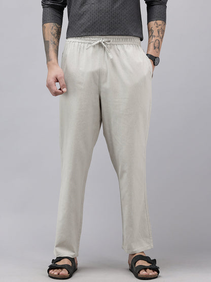 Men's Cotton Blend Solid Trouser Pants – Relaxed Fit | Elastic Waistband with Drawstring | Side & Back Pockets | Casual Everyday Comfort