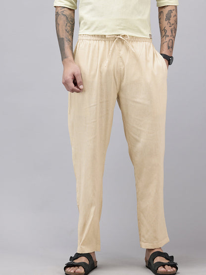 Men's Cotton Blend Solid Trouser Pants – Relaxed Fit | Elastic Waistband with Drawstring | Side & Back Pockets | Casual Everyday Comfort