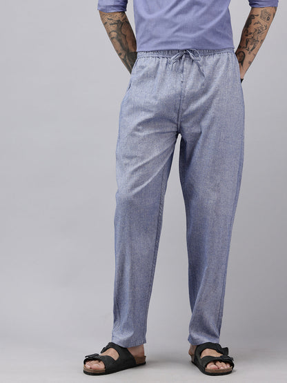 Men's Cotton Blend Solid Trouser Pants – Relaxed Fit | Elastic Waistband with Drawstring | Side & Back Pockets | Casual Everyday Comfort