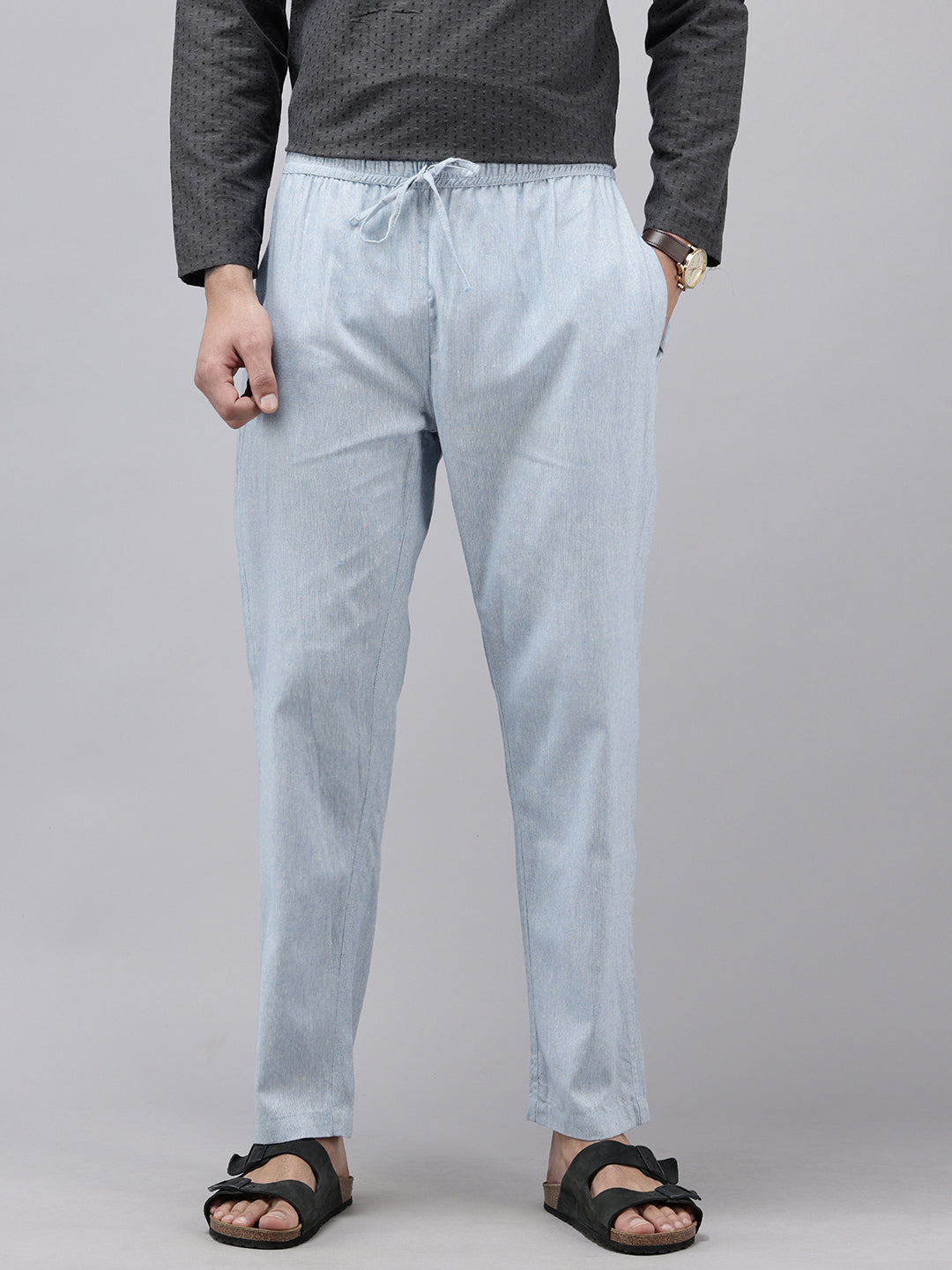 Men's Cotton Blend Solid Trouser Pants – Relaxed Fit | Elastic Waistband with Drawstring | Side & Back Pockets | Casual Everyday Comfort