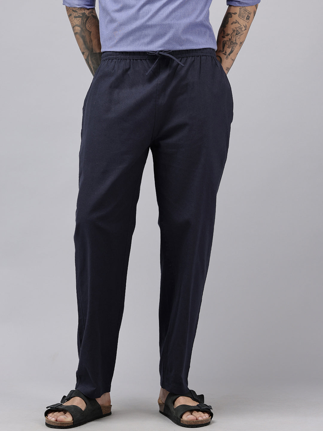 Men's Cotton Blend Solid Trouser Pants – Relaxed Fit | Elastic Waistband with Drawstring | Side & Back Pockets | Casual Everyday Comfort