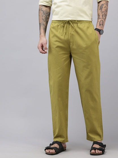 Men's Cotton Blend Solid Trouser Pants – Relaxed Fit | Elastic Waistband with Drawstring | Side & Back Pockets | Casual Everyday Comfort