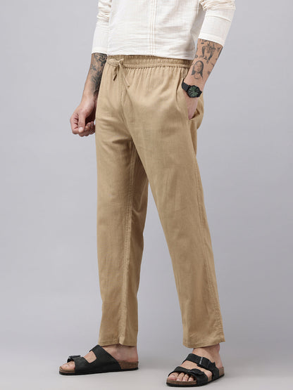 Men's Cotton Blend Solid Trouser Pants – Relaxed Fit | Elastic Waistband with Drawstring | Side & Back Pockets | Casual Everyday Comfort