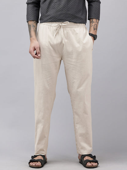 Men's Cotton Blend Solid Trouser Pants – Relaxed Fit | Elastic Waistband with Drawstring | Side & Back Pockets | Casual Everyday Comfort
