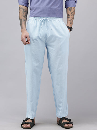 Men's Cotton Blend Solid Trouser Pants – Relaxed Fit | Elastic Waistband with Drawstring | Side & Back Pockets | Casual Everyday Comfort