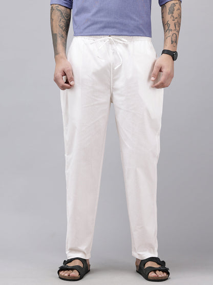 Men's Cotton Blend Solid Trouser Pants – Relaxed Fit | Elastic Waistband with Drawstring | Side & Back Pockets | Casual Everyday Comfort