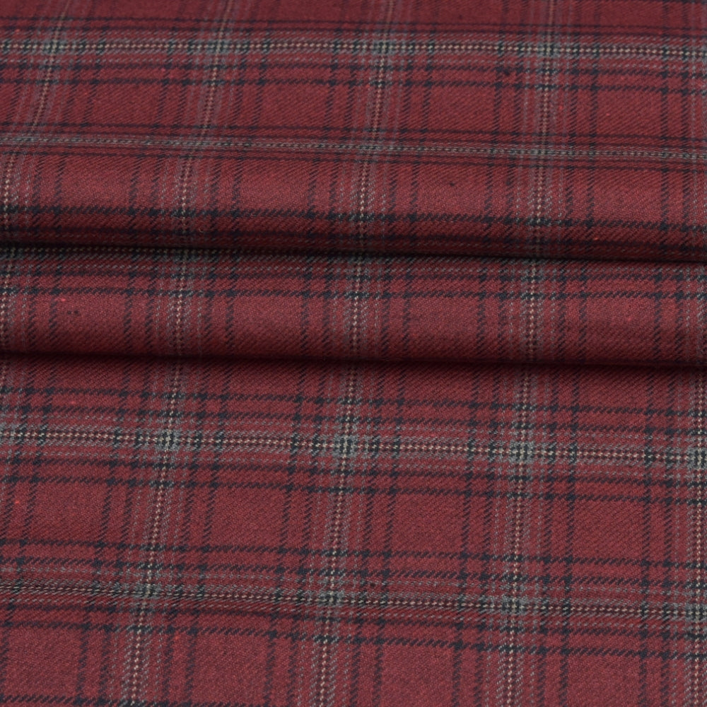 Wool Blazer Fabric (2 Meter)-Maroon Black Checks-90630