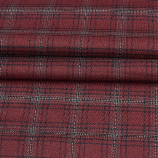 Wool Blazer Fabric (2 Meter)-Maroon Black Checks-90630