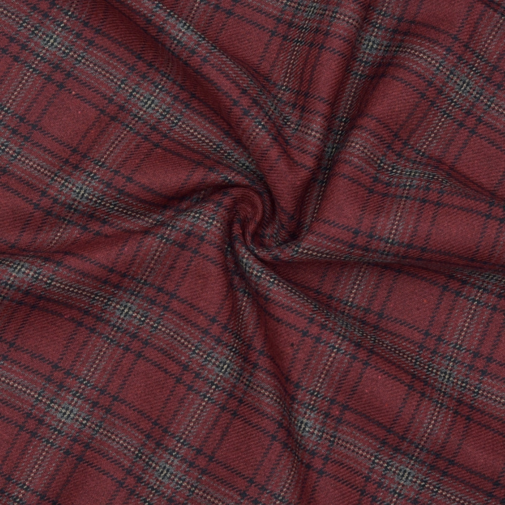 Wool Blazer Fabric (2 Meter)-Maroon Black Checks-90630