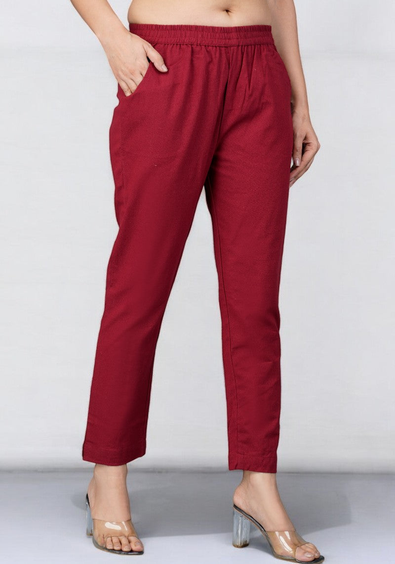 Maroon Cotton Pant-49198