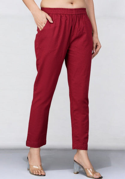 Maroon Cotton Pant-49198