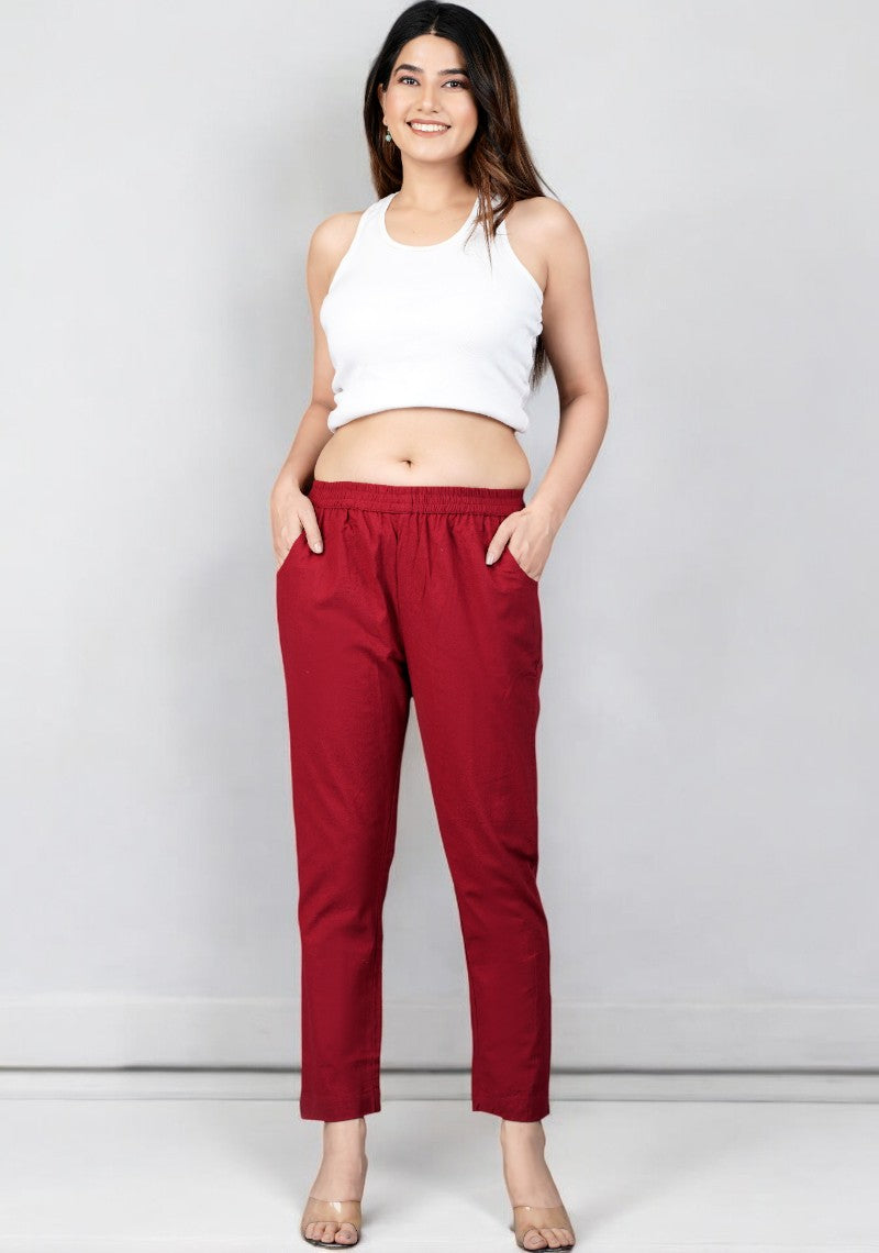Maroon Cotton Pant-49198