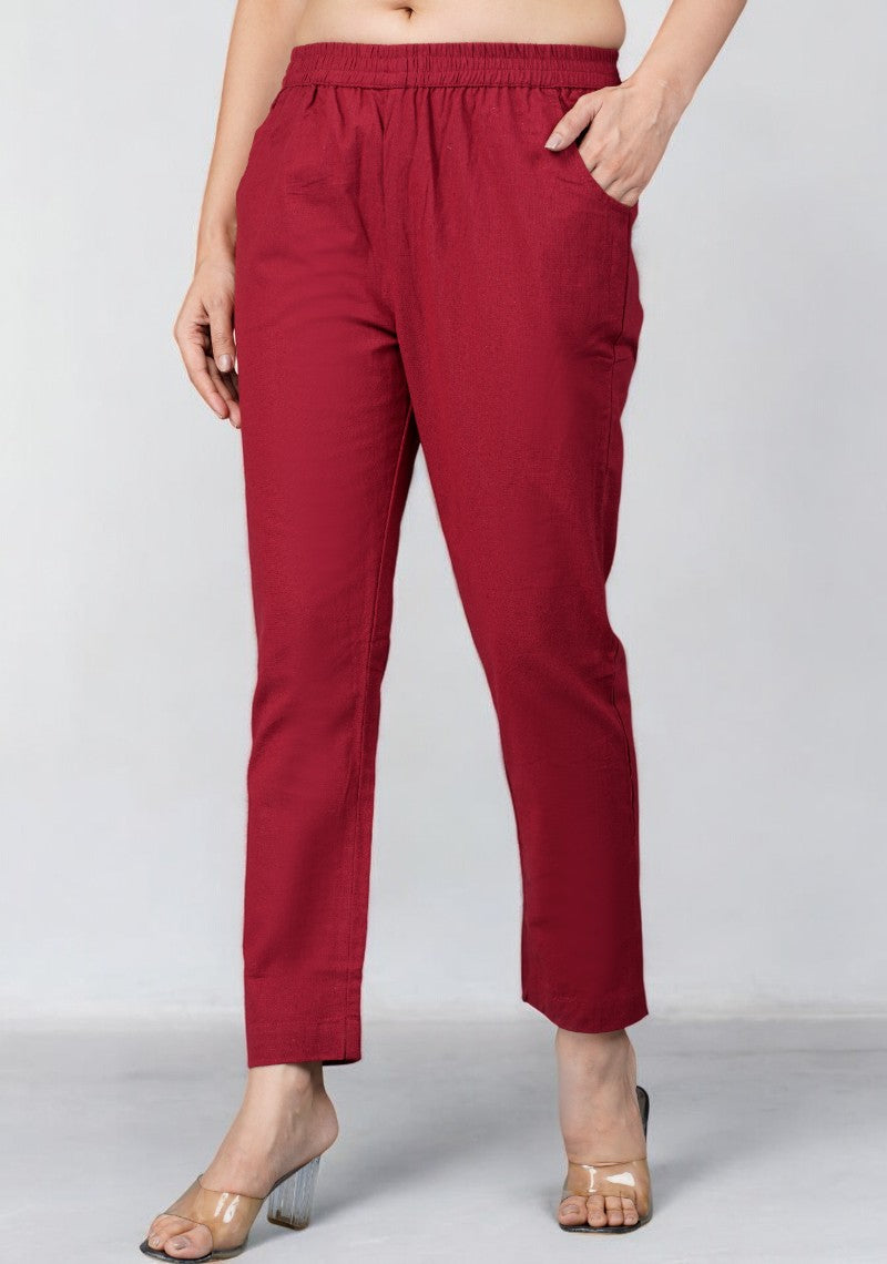 Maroon Cotton Pant-49198