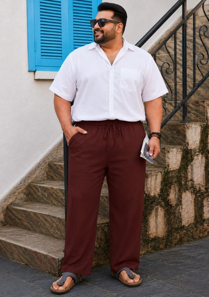 Maroon Linen Plus SIze Relaxed Fit Men Pant-51561