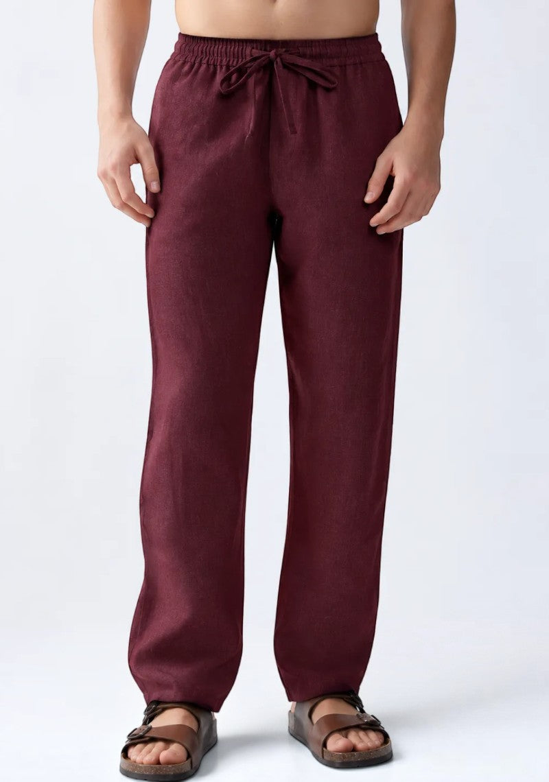 Maroon Linen Loose Fit Men Pant-51902
