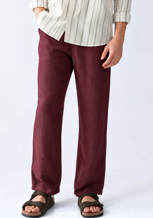 Maroon Linen Loose Fit Men Pant-51902