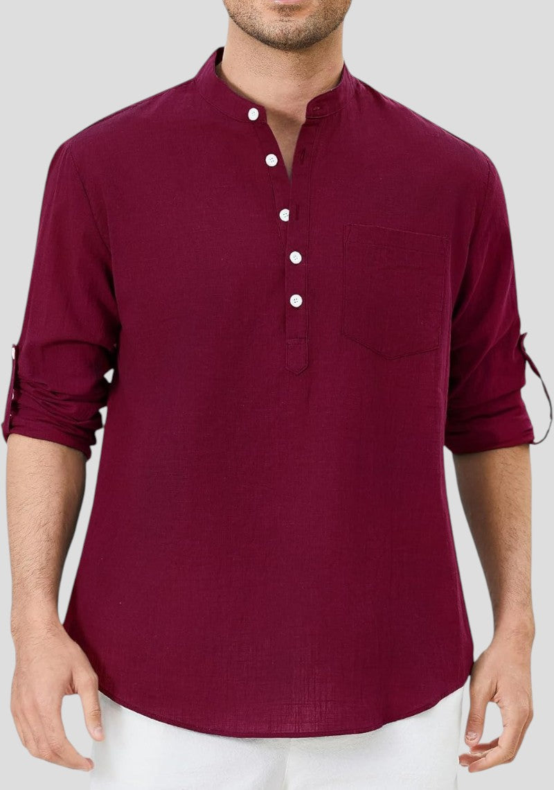 Maroon Linen Solid Short Kurta-50837