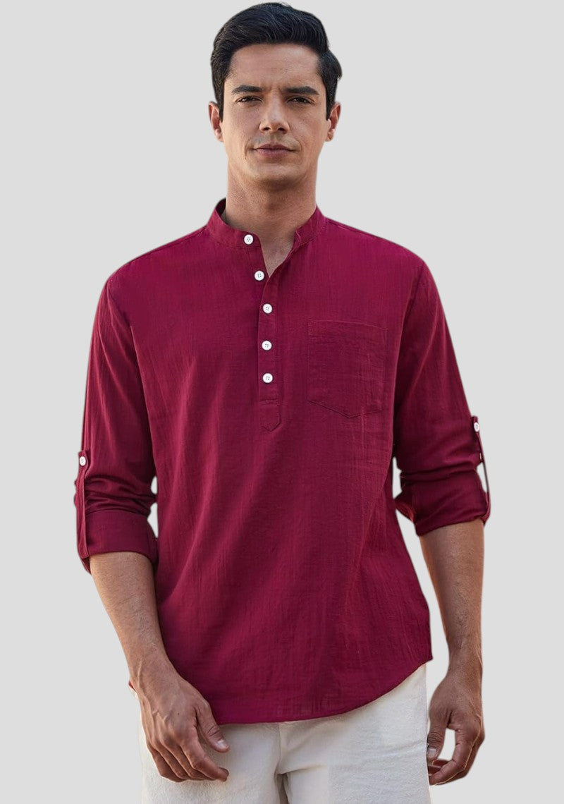 Maroon Linen Solid Short Kurta-50837