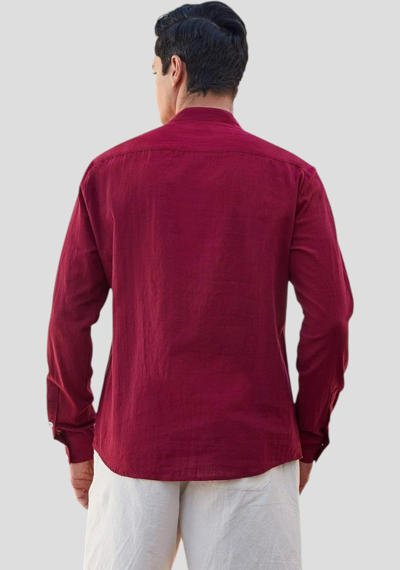 Maroon Linen Solid Short Kurta-50837