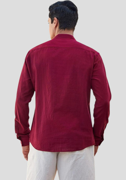 Maroon Linen Solid Short Kurta-50837