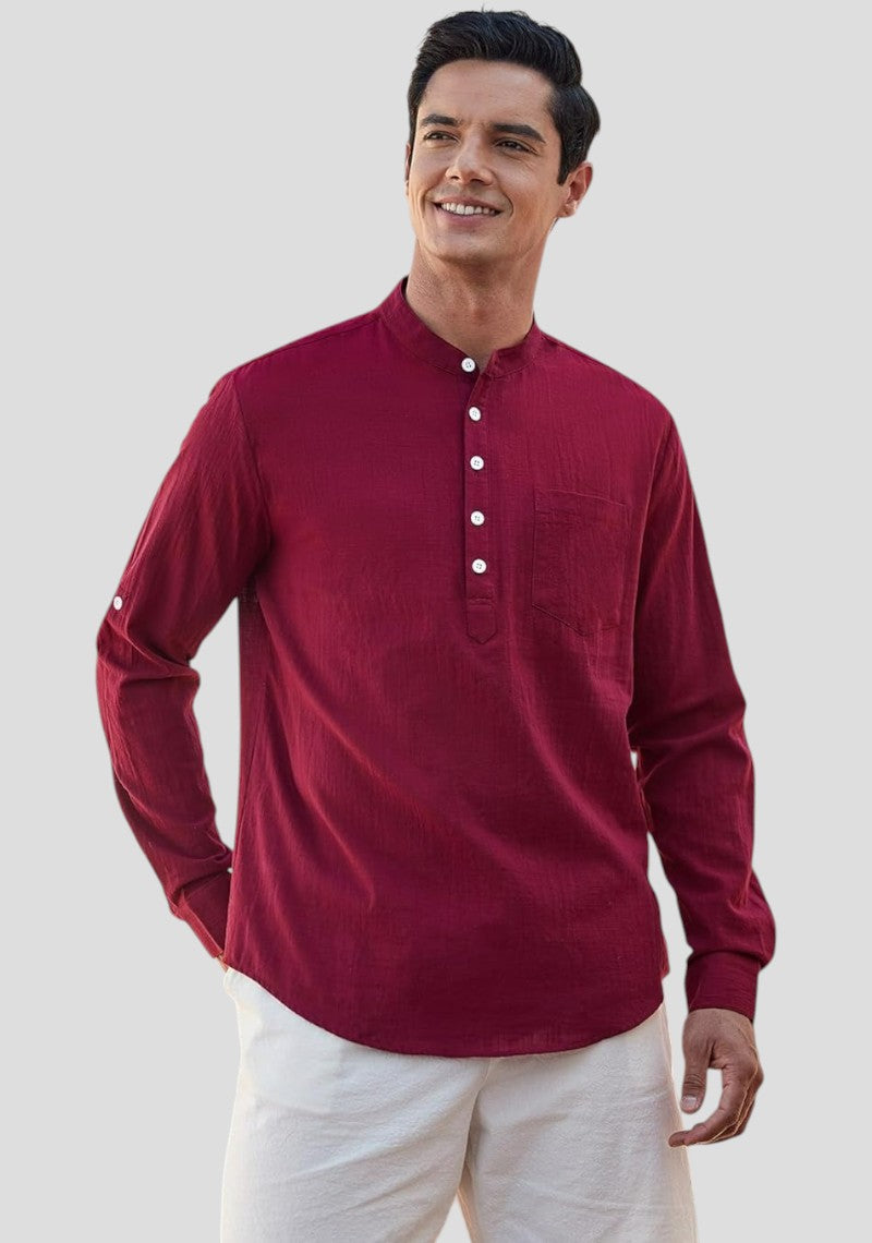 Maroon Linen Solid Short Kurta-50837