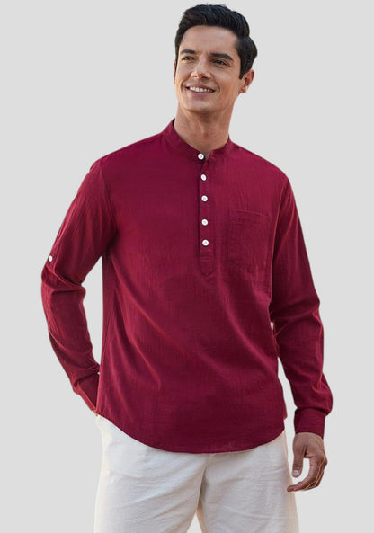Maroon Linen Solid Short Kurta-50837