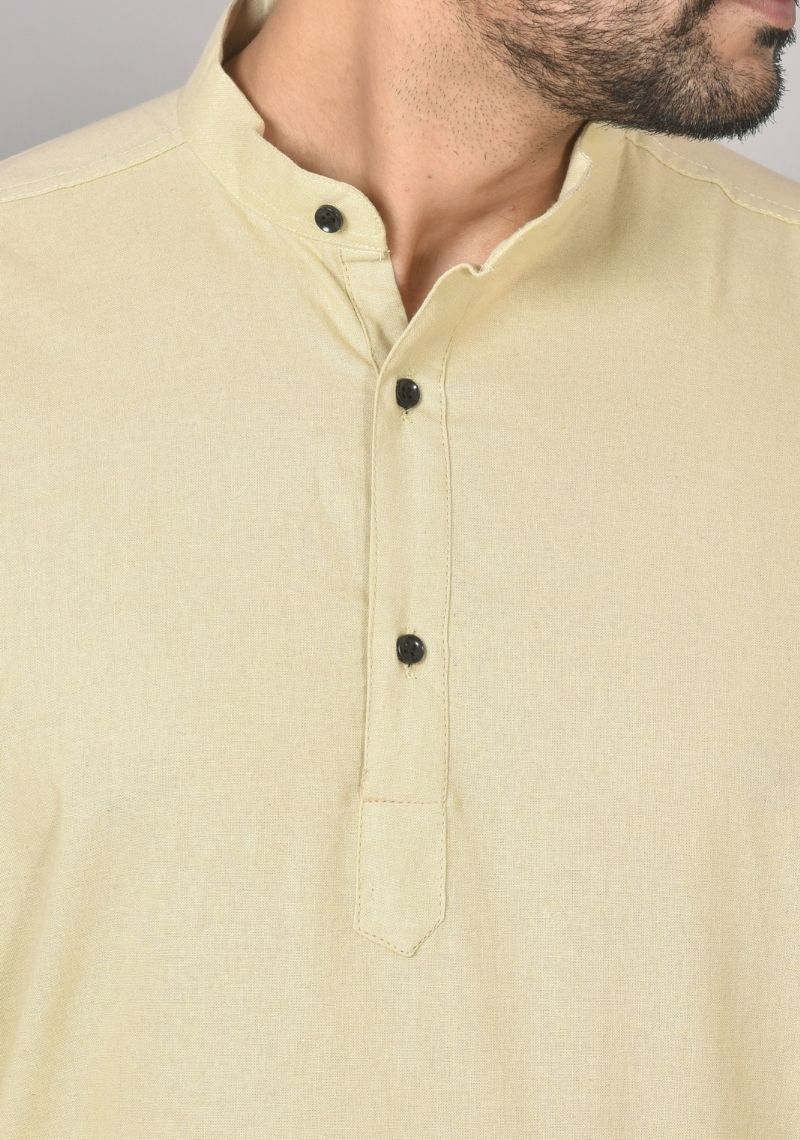 Men Cotton Solid Co-ord Set Beige-50208