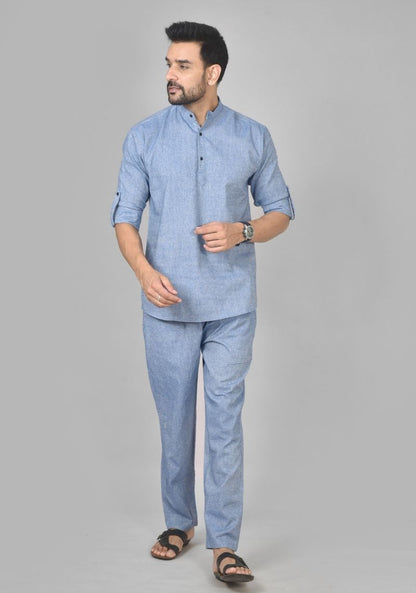 Men Cotton Solid Co-ord Set Denim-50211