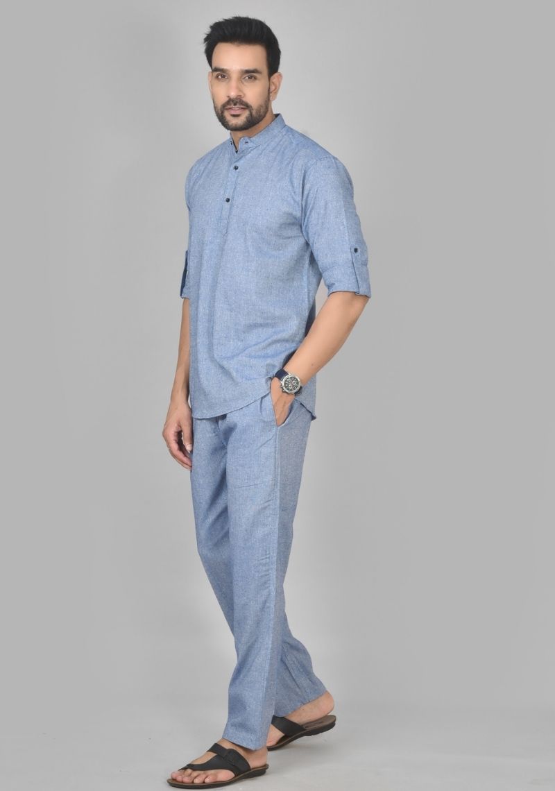 Men Cotton Solid Co-ord Set Denim-50211