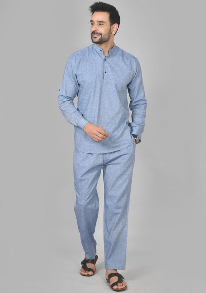 Men Cotton Solid Co-ord Set Denim-50211