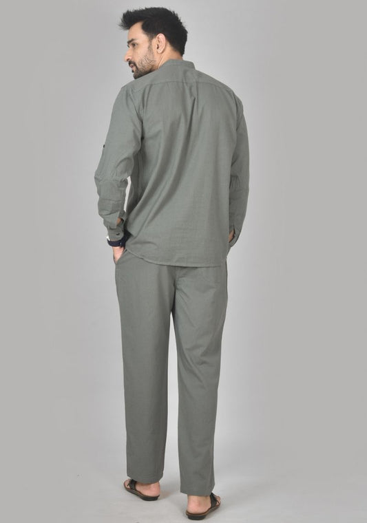 Men Cotton Solid Co-ord Set Gray-50218