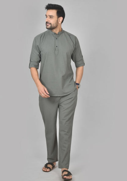 Men Cotton Solid Co-ord Set Gray-50218