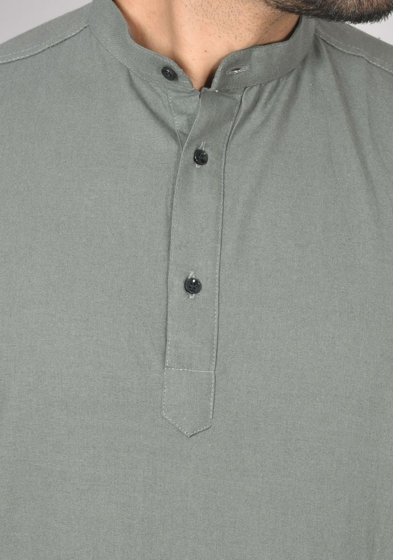Men Cotton Solid Co-ord Set Gray-50218
