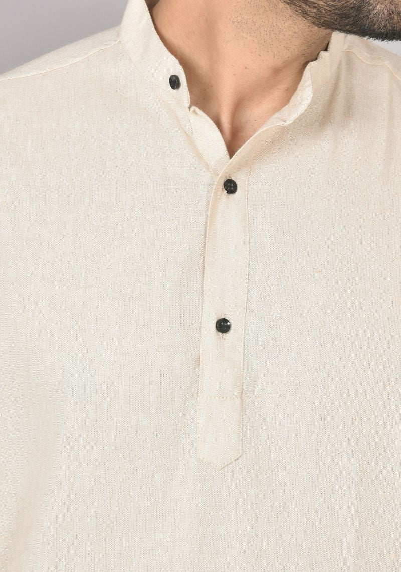 Men Cotton Solid Co-ord Set Light Beige-50216