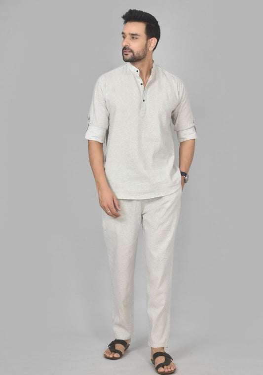 Men Cotton Solid Co-ord Set Light White-50213