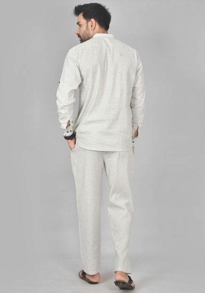 Men Cotton Solid Co-ord Set Light White-50213