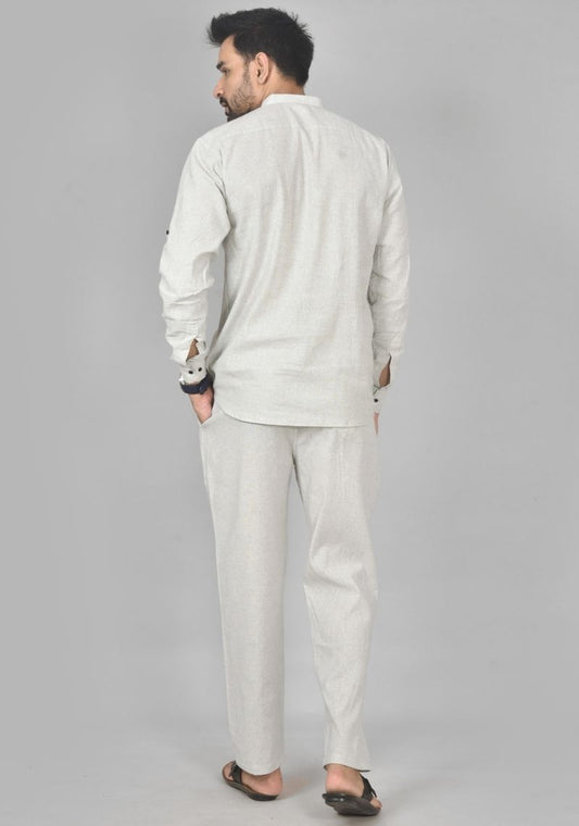 Men Cotton Solid Co-ord Set Light White-50213