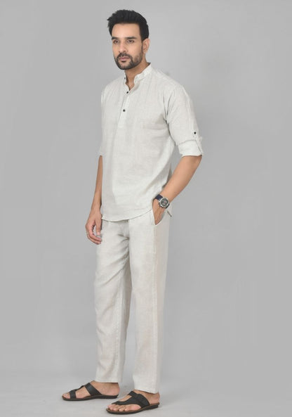 Men Cotton Solid Co-ord Set Light White-50213