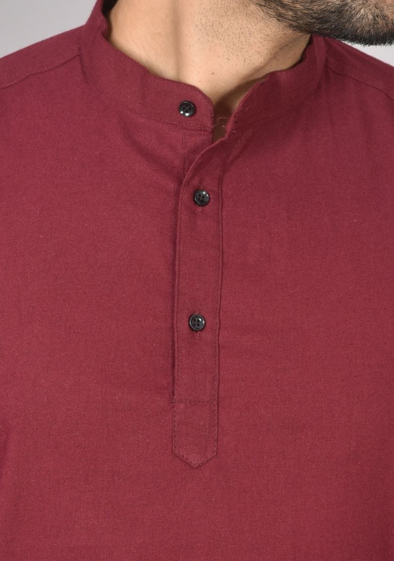 Men Cotton Solid Co-ord Set Maroon-50206
