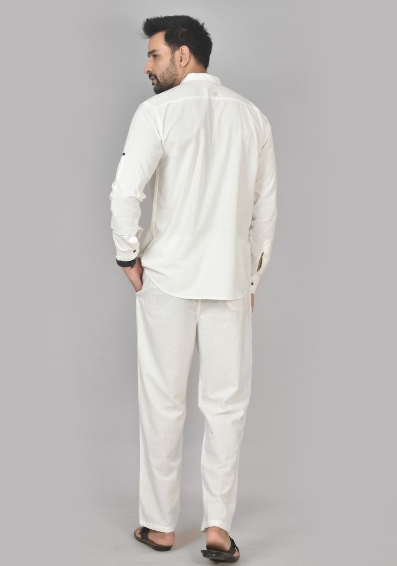 Men Cotton Solid Co-ord Set Off White-50215
