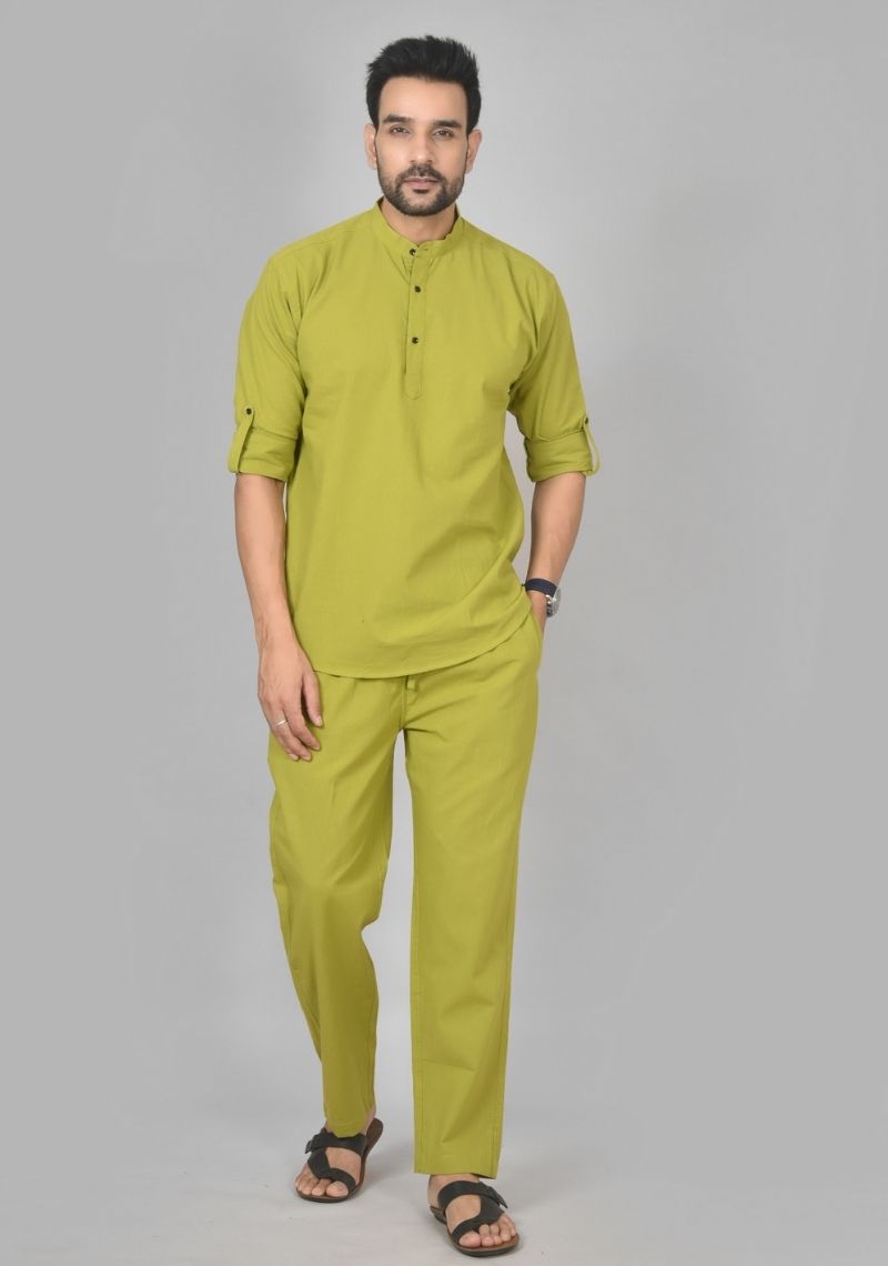 Men Cotton Solid Co-ord Set Olive Green-50212