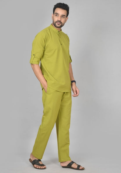 Men Cotton Solid Co-ord Set Olive Green-50212