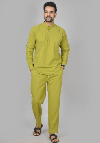 Men Cotton Solid Co-ord Set Olive Green-50212