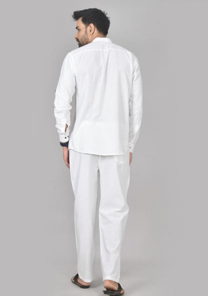 Men Cotton Solid Co-ord Set White-50214