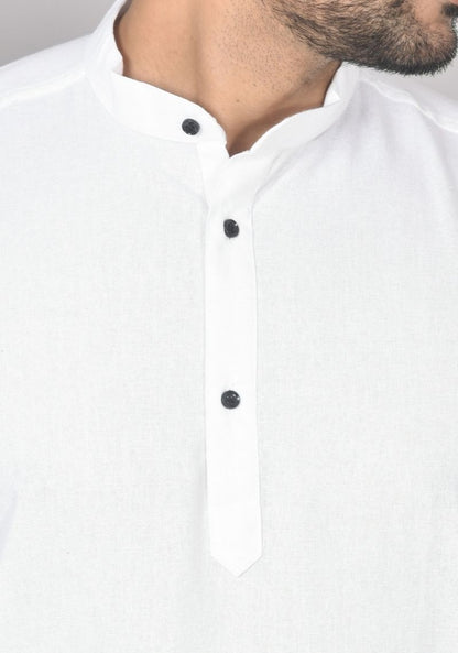 Men Cotton Solid Co-ord Set White-50214