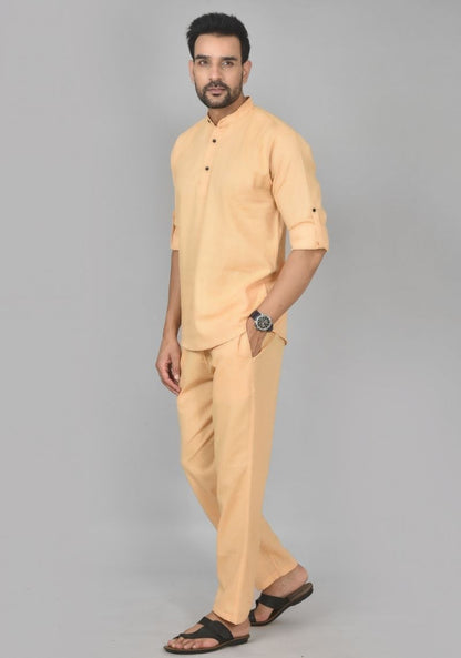 Men Cotton Solid Co-ord Set Yellow-50207